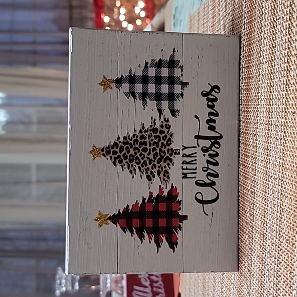 Merry Christmas Wooden Sign Leopard Buffalo Check, NWOT - Picture 1 of 6